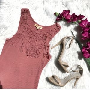 Open-Back Black Swan Fringe Crochet Calli Dress S